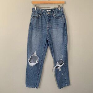 Forever21‎ high rise button fly distressed boyfriend medium wash denim jeans